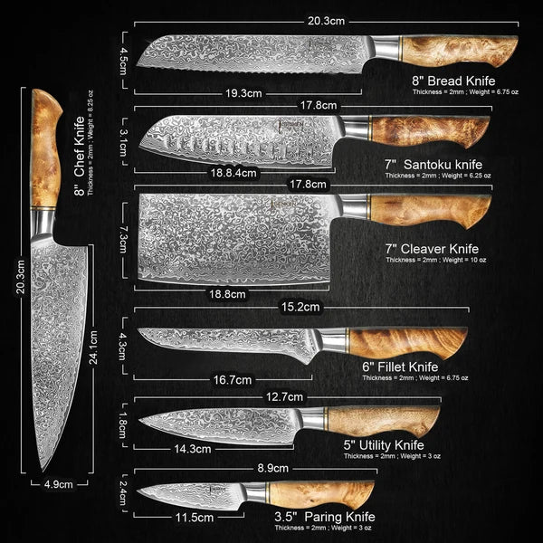 Dynasty Collection — Japanese VG10 Damascus Steel Knife Set with Sycamore Wood Handles