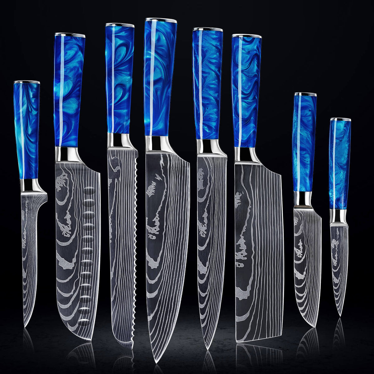 Cerulean 16-Piece Japanese Knife Block Set — High-Carbon Steel with Blue Resin Handles