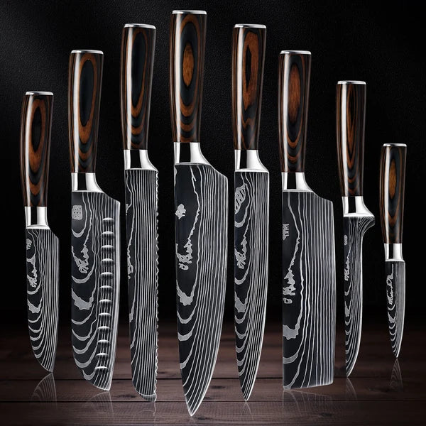 Imperial Collection — Japanese High-Carbon Steel Knife Set with Damascus Pattern