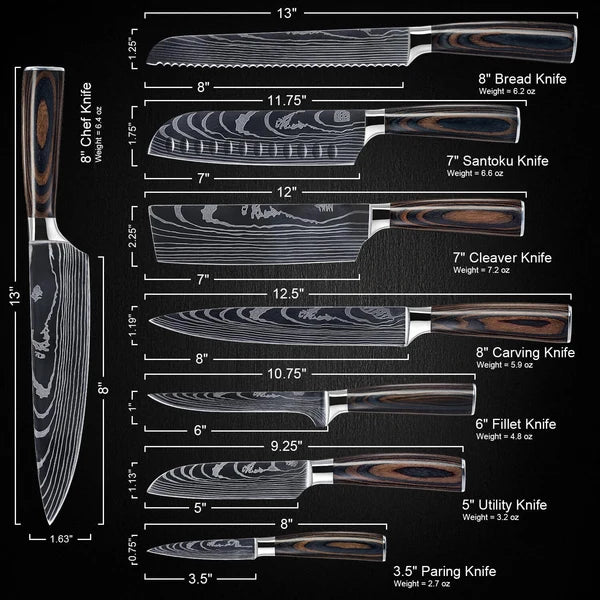 Imperial Collection — Japanese High-Carbon Steel Knife Set with Damascus Pattern