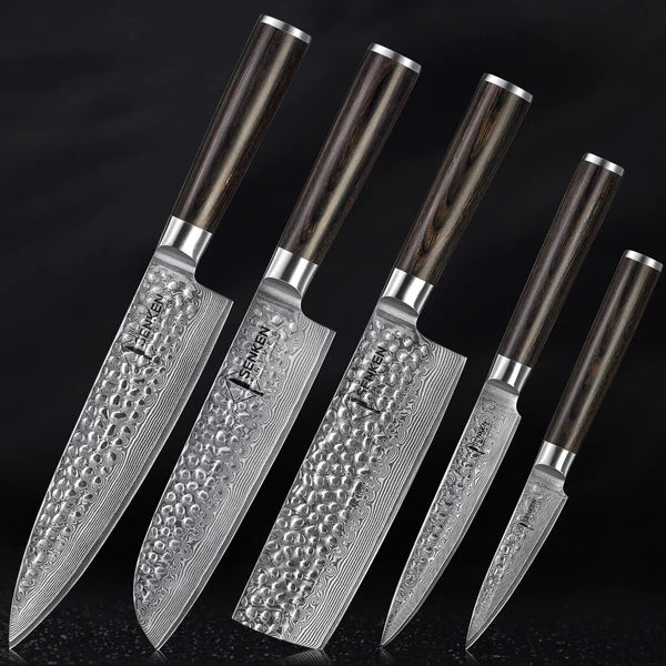 Ronin Collection — Japanese VG10 Hammered Damascus Steel Knife Set with Pakkawood Handles