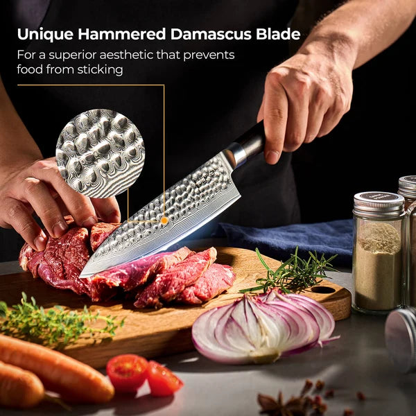 Ronin Collection — Japanese VG10 Hammered Damascus Steel Knife Set with Pakkawood Handles