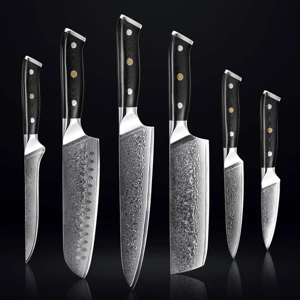 Shogun Collection — Japanese VG10 Damascus Steel Knife Set with Full-Body G10 Handles