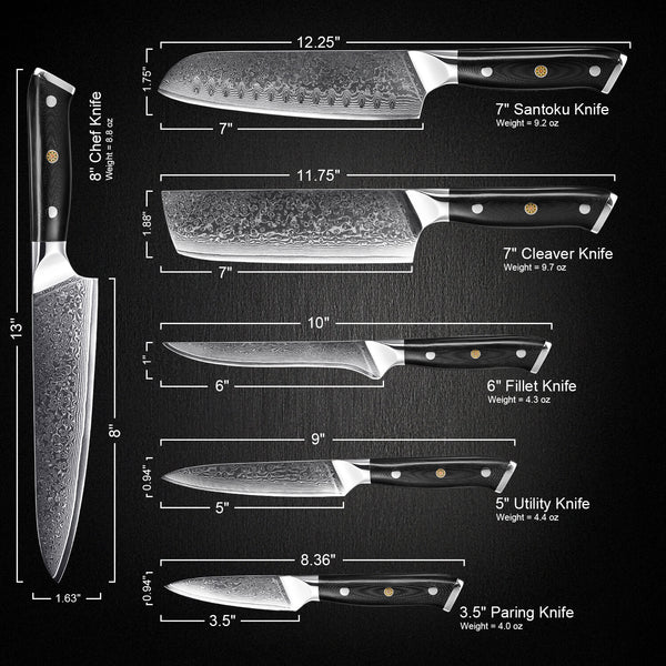 Shogun Collection — Japanese VG10 Damascus Steel Knife Set with Full-Body G10 Handles