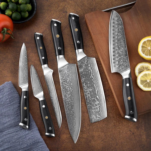 Shogun Collection — Japanese VG10 Damascus Steel Knife Set with Full-Body G10 Handles
