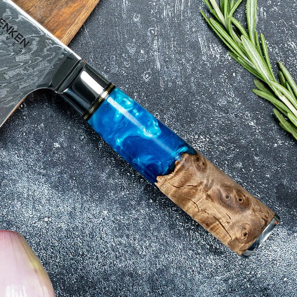 Tsunami Collection — Japanese VG10 Damascus Steel Knife Set with Resin Burl Wood Handles