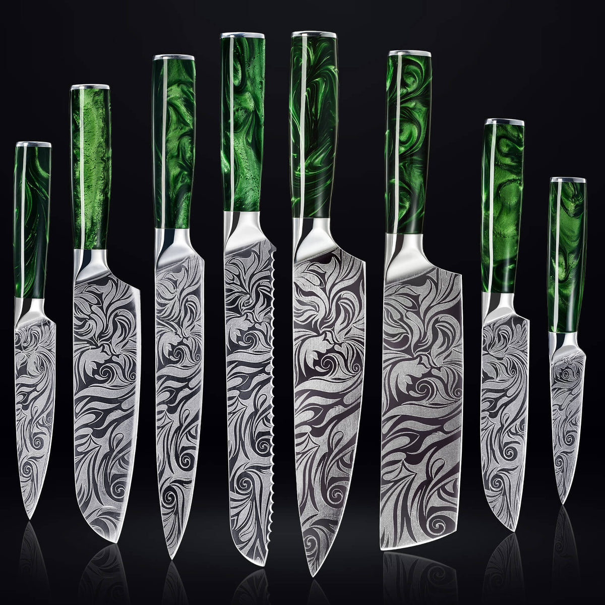 Wasabi 16-Piece Japanese Knife Block Set — High-Carbon Steel with Green Resin Handles
