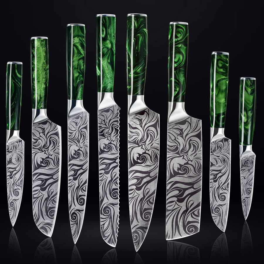 Wasabi 16-Piece Japanese Knife Block Set — High-Carbon Steel with Green Resin Handles