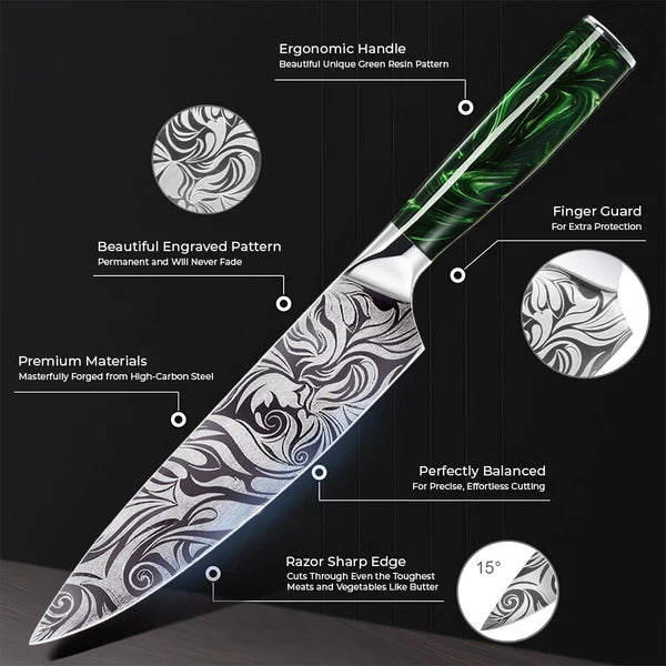 Wasabi Collection — Japanese High-Carbon Steel Knife Set with Green Resin Handles